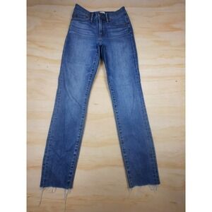 J.Crew Denim Womens High Rise Skinny Jeans Raw Hem Medium Wash Blue Size 24